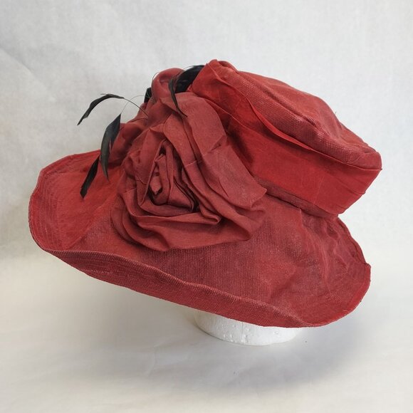 Bridget Armstrong Wide Brim Hat Lady Feathers Elegant Kentucky Derby Tea Party - Picture 6 of 16